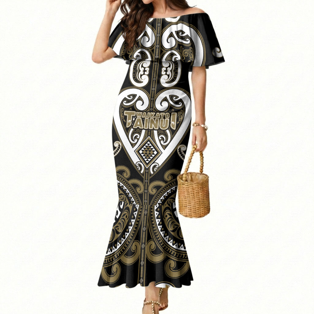 Custom Aotearoa Waikato Tainui Mermaid Dress Maori Tribal Pattern