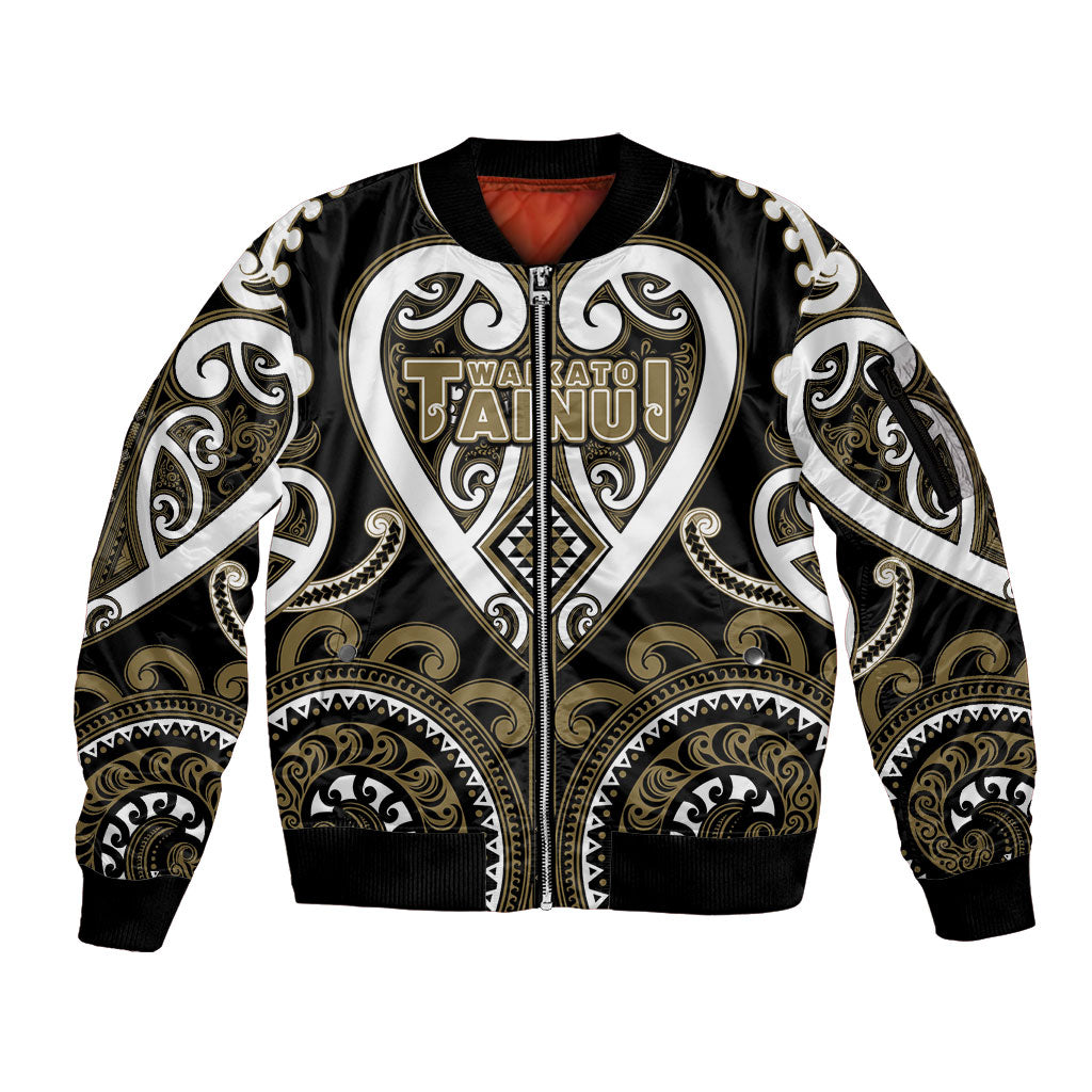 Custom Aotearoa Waikato Tainui Sleeve Zip Bomber Jacket Maori Tribal Pattern