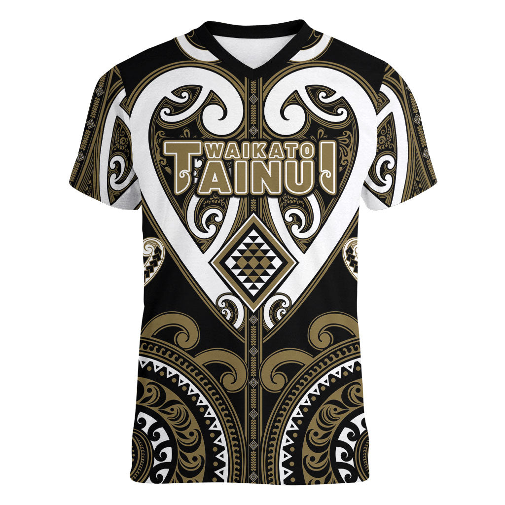 Custom Aotearoa Waikato Tainui Women V-Neck T-Shirt Maori Tribal Pattern