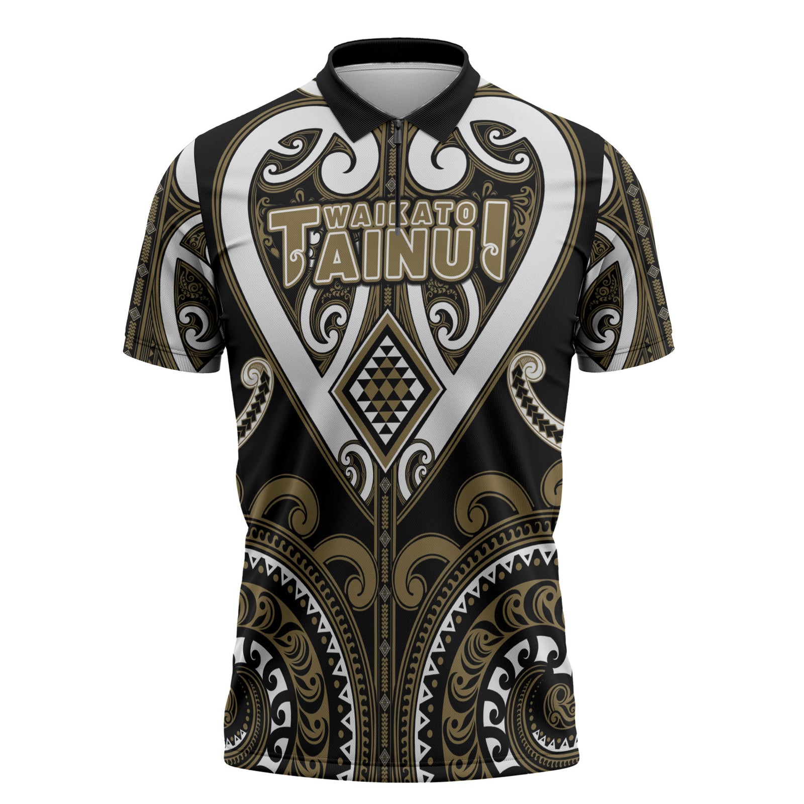 Custom Aotearoa Waikato Tainui Zipper Polo Shirt Maori Tribal Pattern