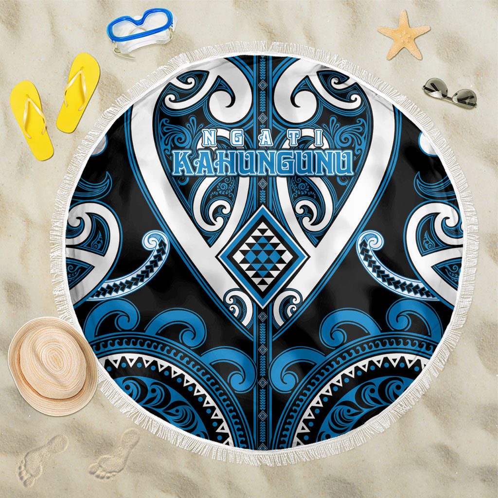 Aotearoa Ngati Kahungunu Beach Blanket Maori Tribal Pattern LT05 One Size 150cm Blue - Polynesian Pride