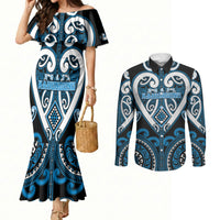 Custom Aotearoa Ngati Kahungunu Couples Matching Mermaid Dress and Long Sleeve Button Shirt Maori Tribal Pattern