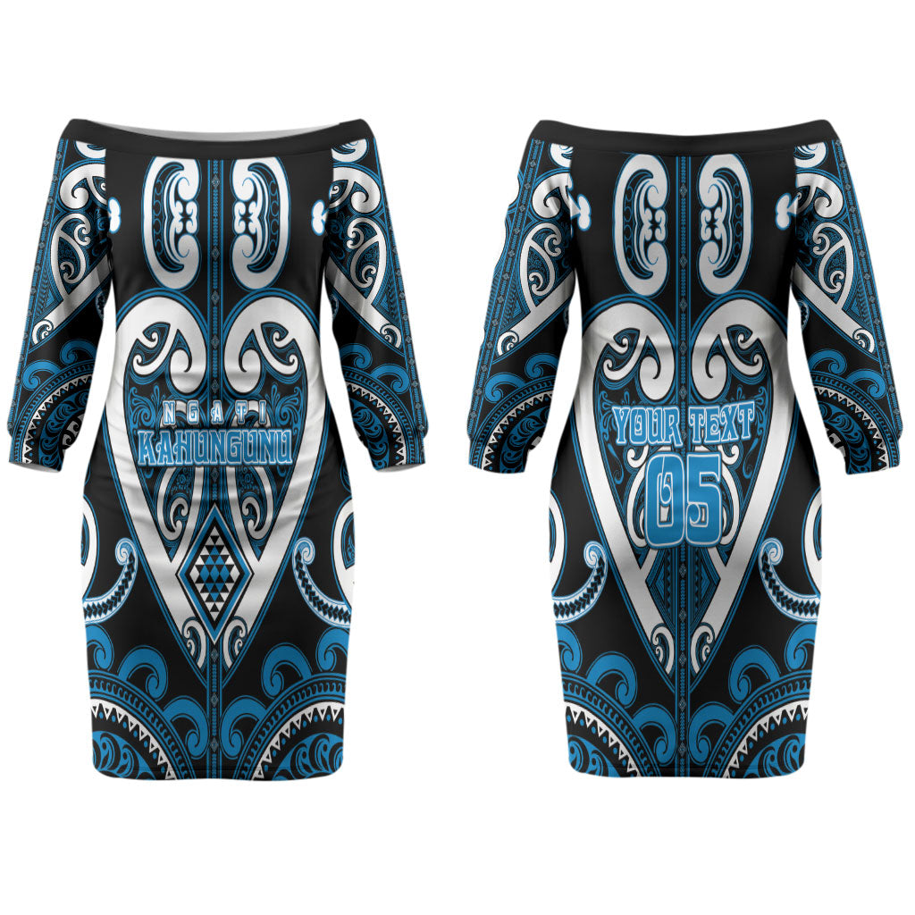 Custom Aotearoa Ngati Kahungunu Couples Matching Off The Shoulder Long Sleeve Dress and Long Sleeve Button Shirt Maori Tribal Pattern