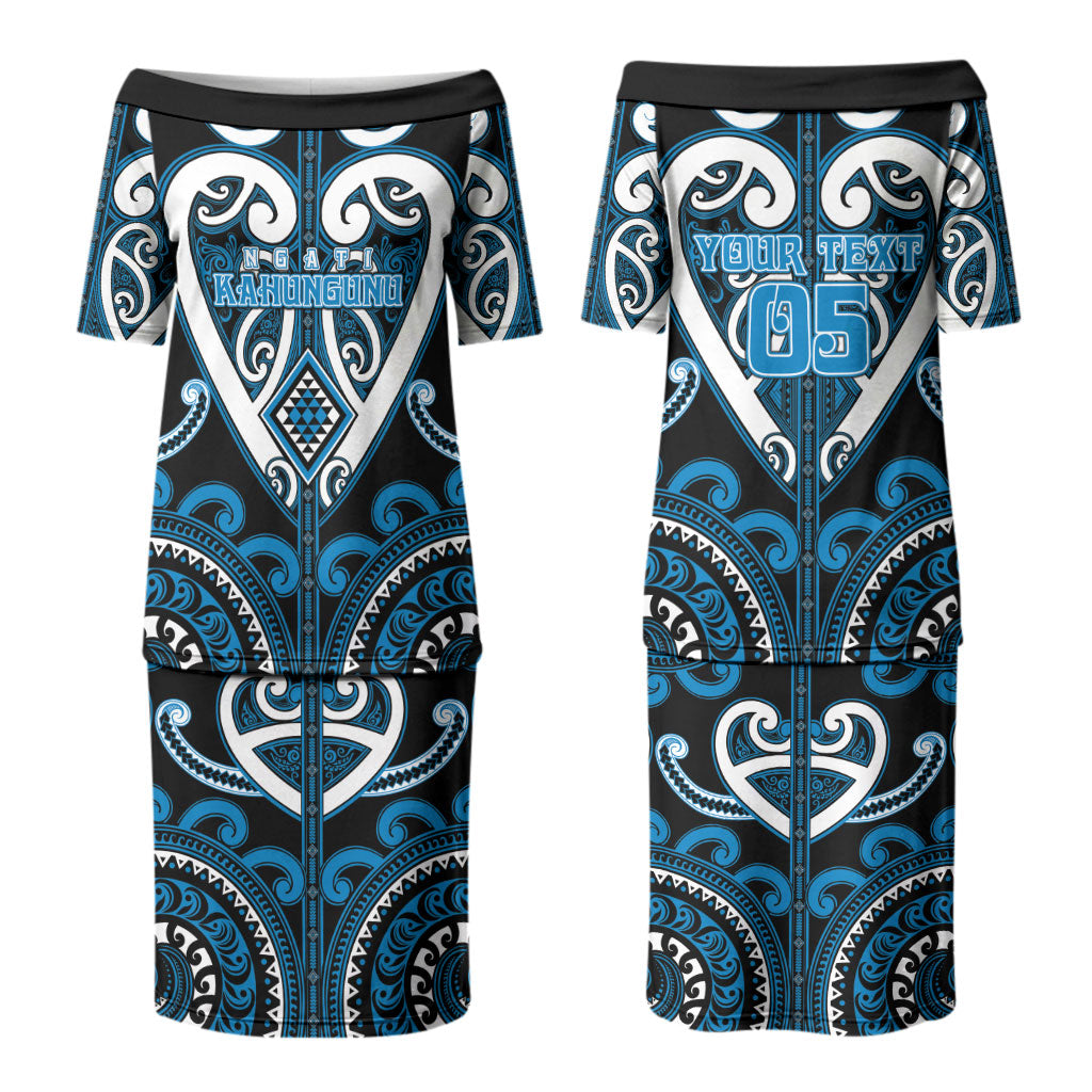 Custom Aotearoa Ngati Kahungunu Couples Matching Puletasi and Long Sleeve Button Shirt Maori Tribal Pattern