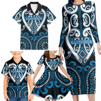 Custom Aotearoa Ngati Kahungunu Family Matching Long Sleeve Bodycon Dress and Hawaiian Shirt Maori Tribal Pattern