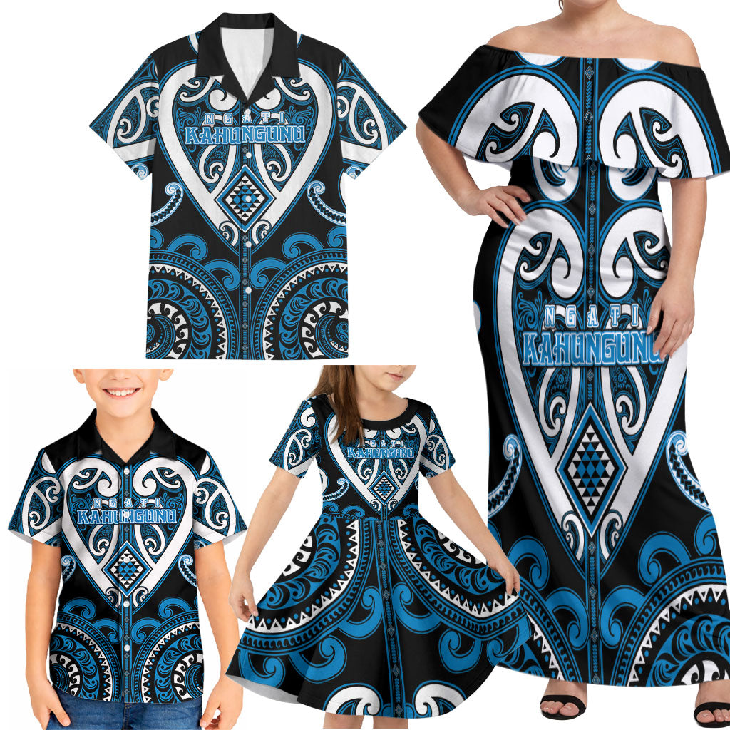 Custom Aotearoa Ngati Kahungunu Family Matching Off Shoulder Maxi Dress and Hawaiian Shirt Maori Tribal Pattern LT05 - Polynesian Pride