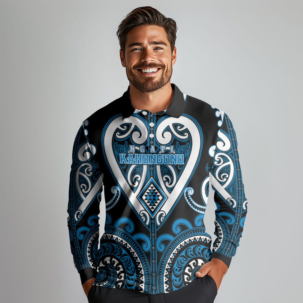 Custom Aotearoa Ngati Kahungunu Long Sleeve Polo Shirt Maori Tribal Pattern