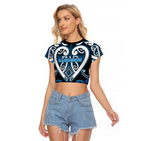 Custom Aotearoa Ngati Kahungunu Raglan Cropped T Shirt Maori Tribal Pattern