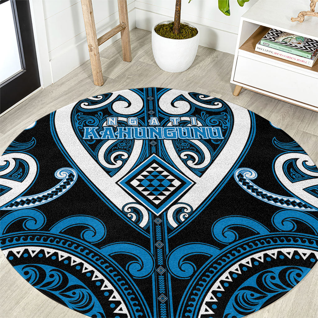 Aotearoa Ngati Kahungunu Round Carpet Maori Tribal Pattern LT05 Blue - Polynesian Pride