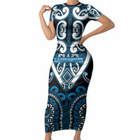 Custom Aotearoa Ngati Kahungunu Short Sleeve Bodycon Dress Maori Tribal Pattern