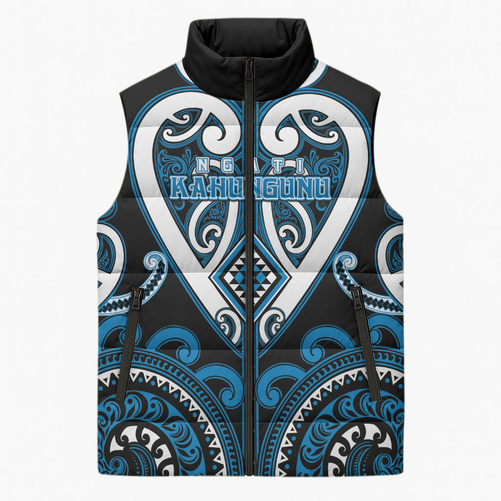 Custom Aotearoa Ngati Kahungunu Sleeveless Puffer Jacket Maori Tribal Pattern LT05 Unisex Blue - Polynesian Pride