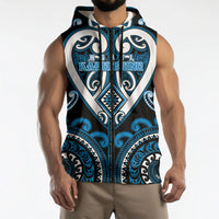 Custom Aotearoa Ngati Kahungunu Sleeveless Zip Hoodie Maori Tribal Pattern