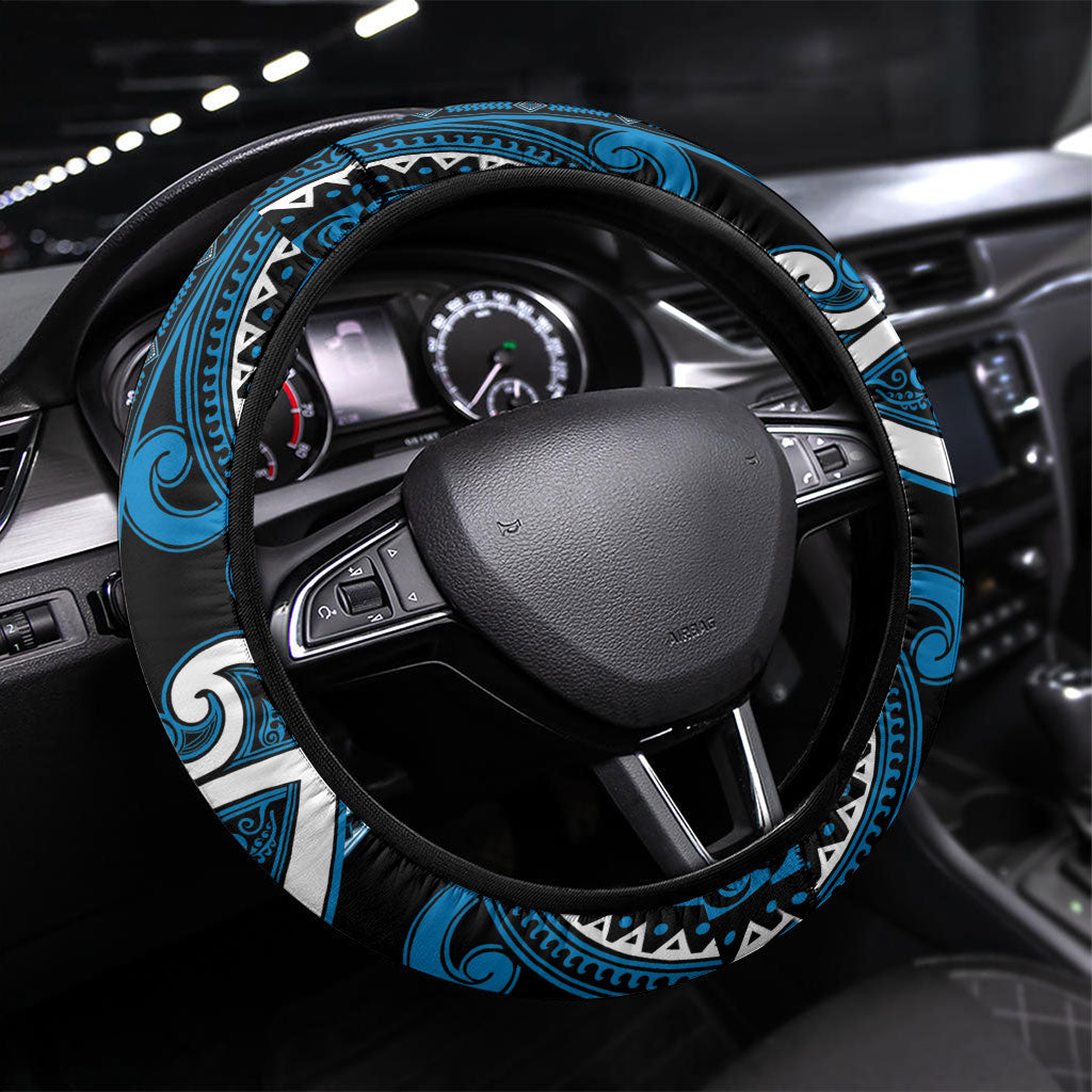 Aotearoa Ngati Kahungunu Steering Wheel Cover Maori Tribal Pattern LT05 Universal Fit Blue - Polynesian Pride