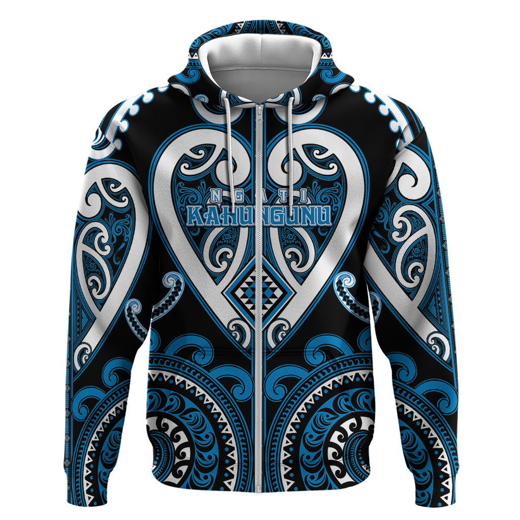 Custom Aotearoa Ngati Kahungunu Zip Hoodie Maori Tribal Pattern