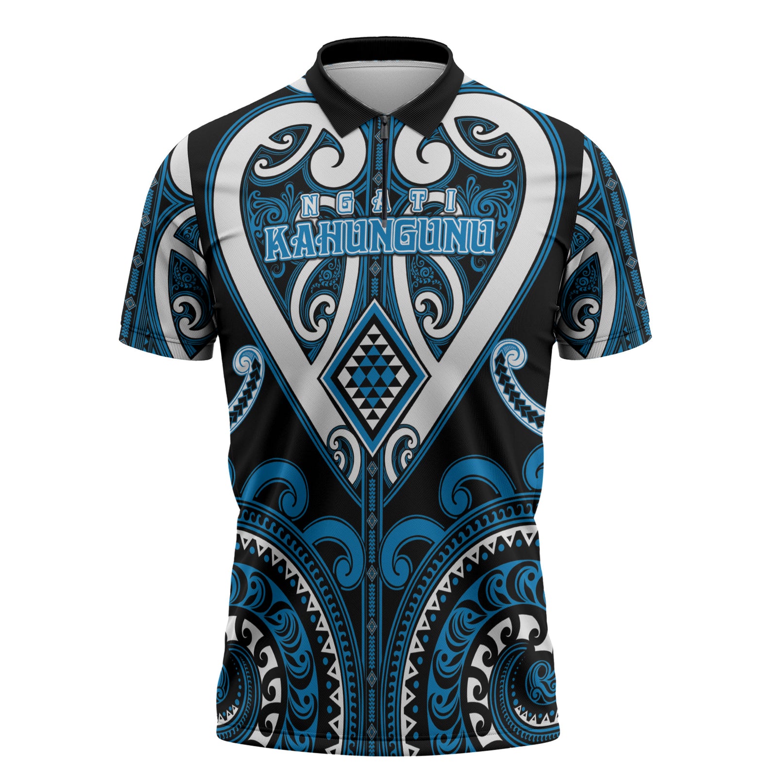 Custom Aotearoa Ngati Kahungunu Zipper Polo Shirt Maori Tribal Pattern