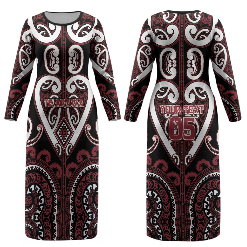 Custom Aotearoa Te Arawa Couples Matching Long Sleeve Bodycon Dress and Long Sleeve Button Shirt Maori Tribal Pattern