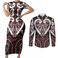 Custom Aotearoa Te Arawa Couples Matching Short Sleeve Bodycon Dress and Long Sleeve Button Shirt Maori Tribal Pattern