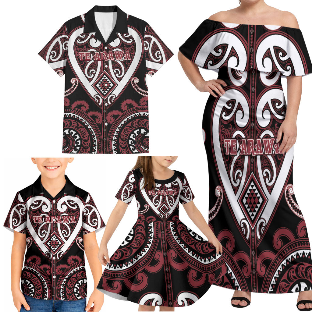 Custom Aotearoa Te Arawa Family Matching Off Shoulder Maxi Dress and Hawaiian Shirt Maori Tribal Pattern LT05 - Polynesian Pride