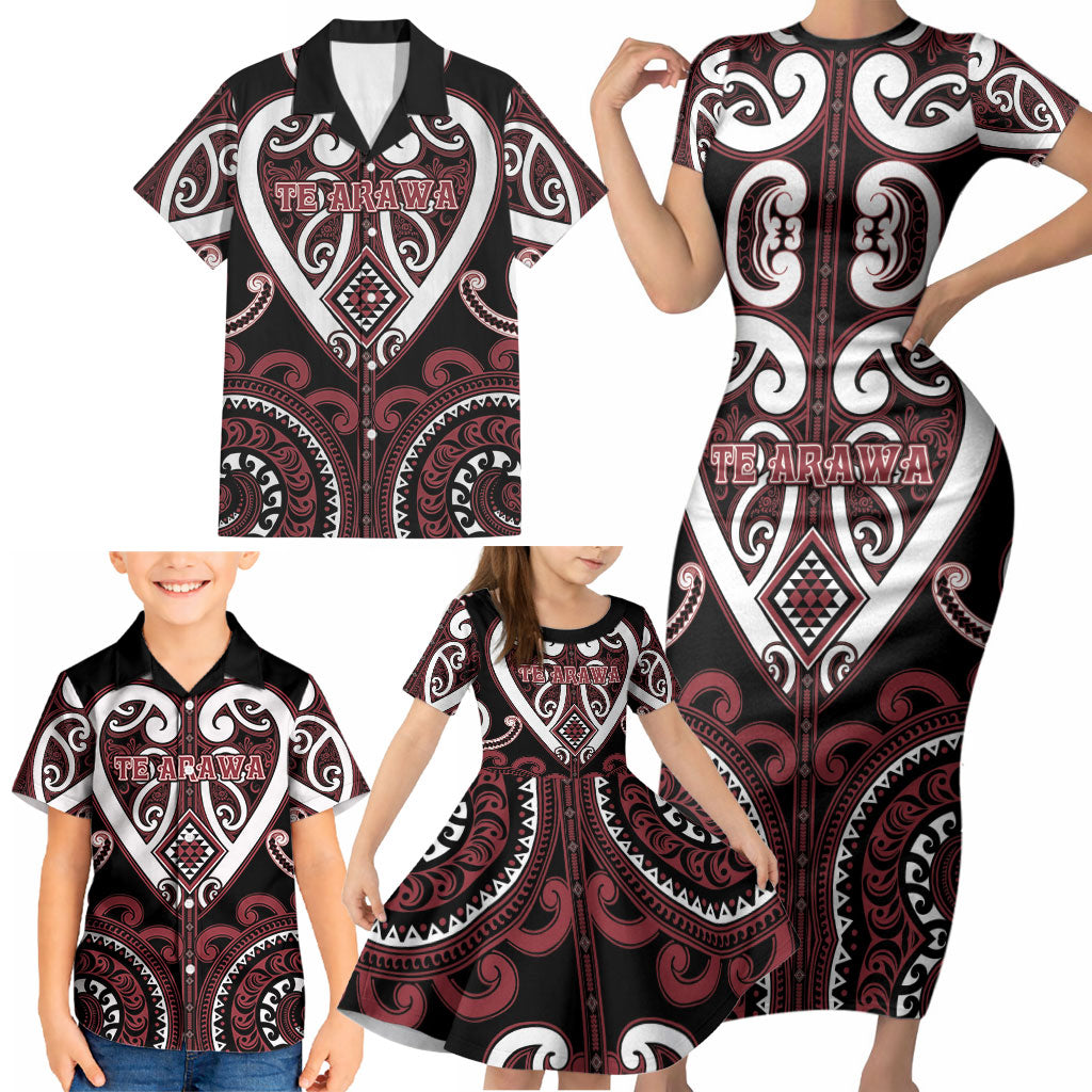 Custom Aotearoa Te Arawa Family Matching Short Sleeve Bodycon Dress and Hawaiian Shirt Maori Tribal Pattern