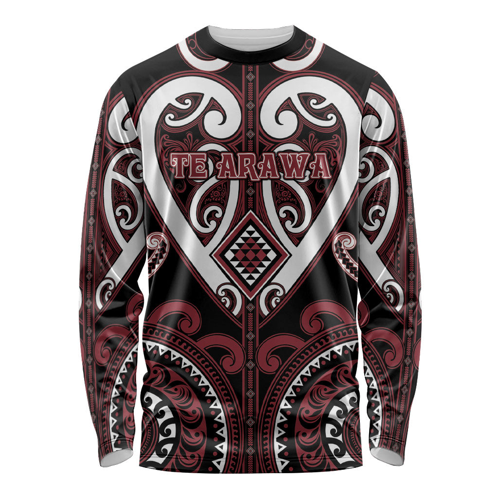 Custom Aotearoa Te Arawa Long Sleeve Shirt Maori Tribal Pattern LT05 Unisex Red - Polynesian Pride