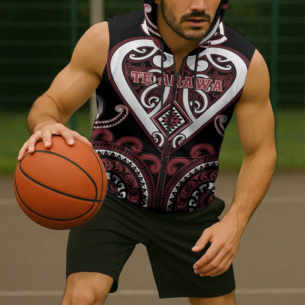 Custom Aotearoa Te Arawa Sleeveless Zip Hoodie Maori Tribal Pattern