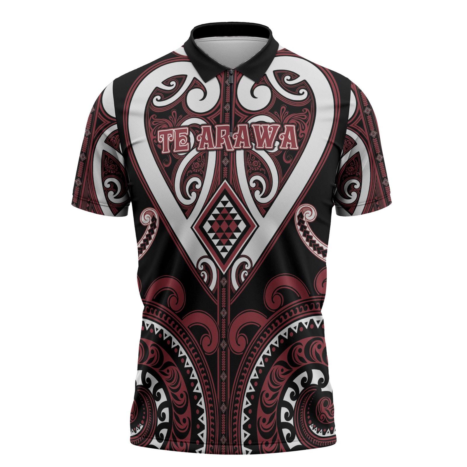 Custom Aotearoa Te Arawa Zipper Polo Shirt Maori Tribal Pattern