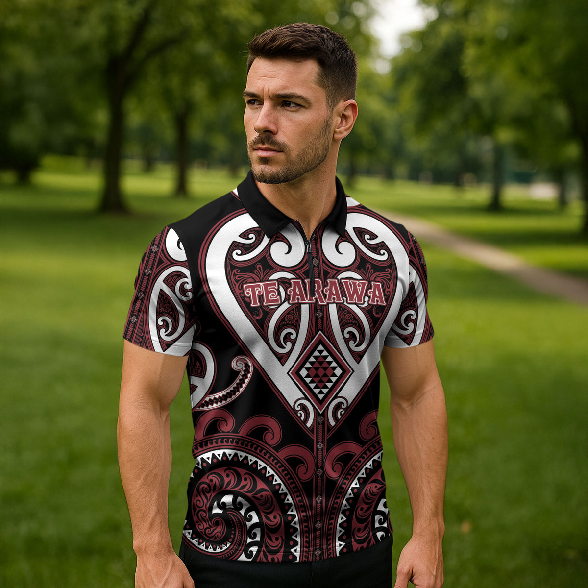 Custom Aotearoa Te Arawa Zipper Polo Shirt Maori Tribal Pattern