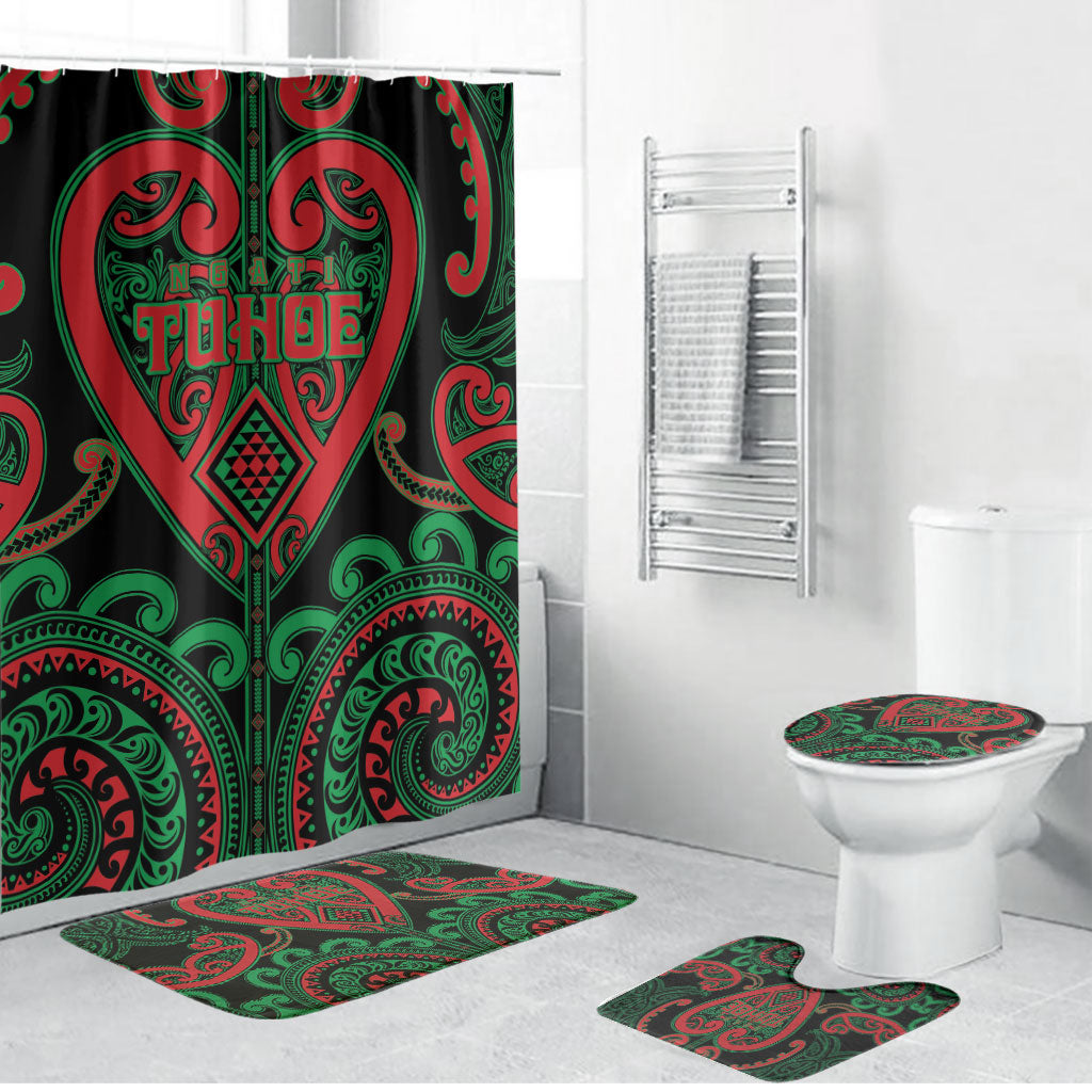 Aotearoa Ngai Tuhoe Bathroom Set Maori Tribal Pattern LT05 Bathroom Set (4 pcs) Black - Polynesian Pride