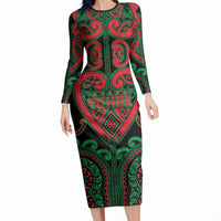 Custom Aotearoa Ngai Tuhoe Long Sleeve Bodycon Dress Maori Tribal Pattern