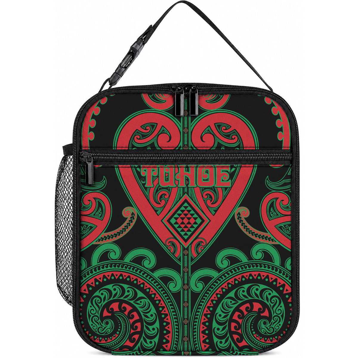 Aotearoa Ngai Tuhoe Lunch Bag Maori Tribal Pattern LT05 10.2 × 8.3 × 4.3 inch Black - Polynesian Pride