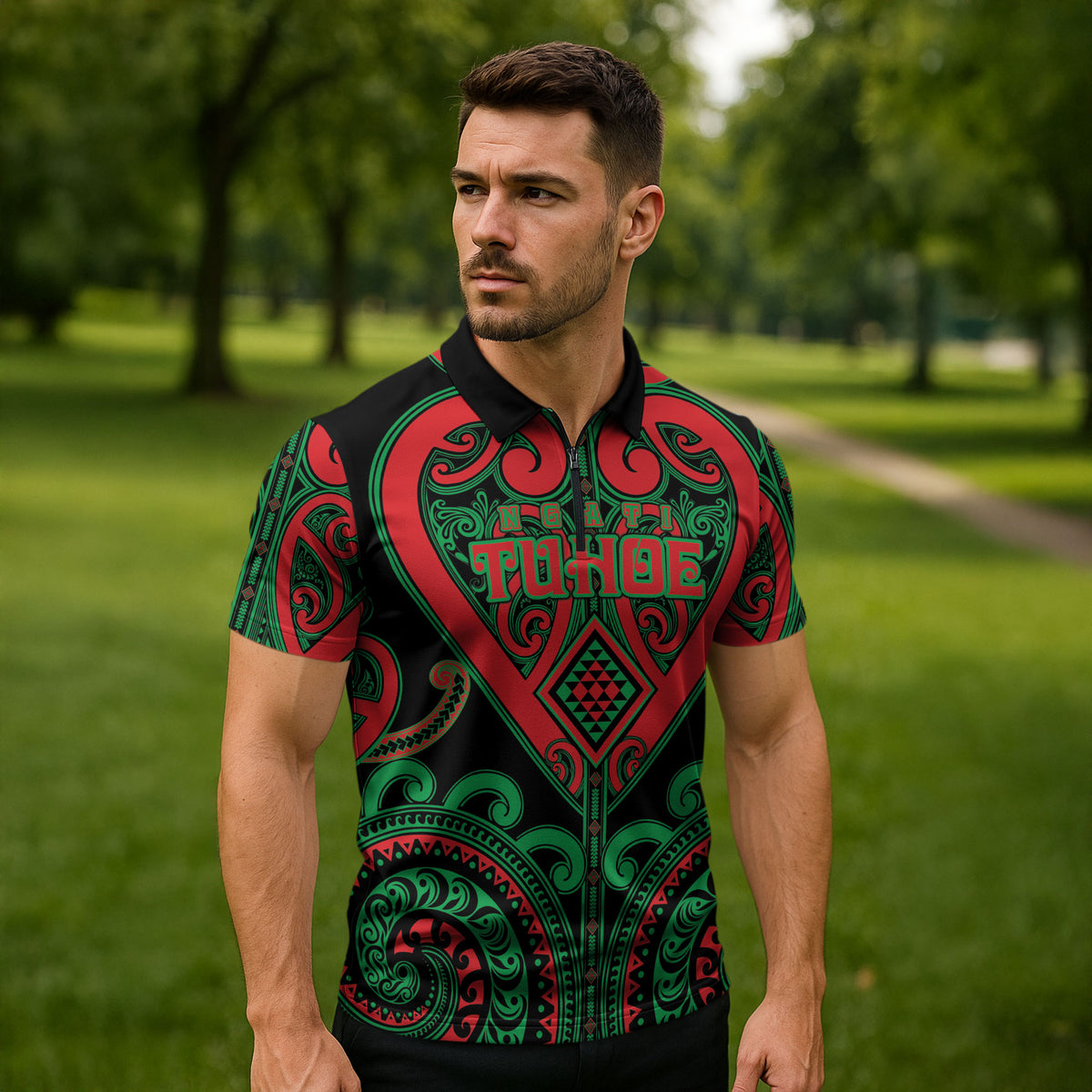 Custom Aotearoa Ngai Tuhoe Zipper Polo Shirt Maori Tribal Pattern