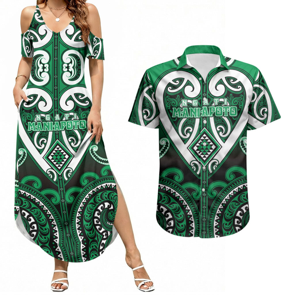 Custom Aotearoa Ngati Maniapoto Couples Matching Summer Maxi Dress and Hawaiian Shirt Maori Tribal Pattern
