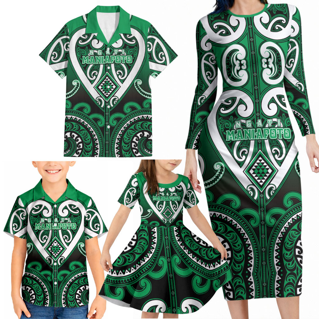Custom Aotearoa Ngati Maniapoto Family Matching Long Sleeve Bodycon Dress and Hawaiian Shirt Maori Tribal Pattern