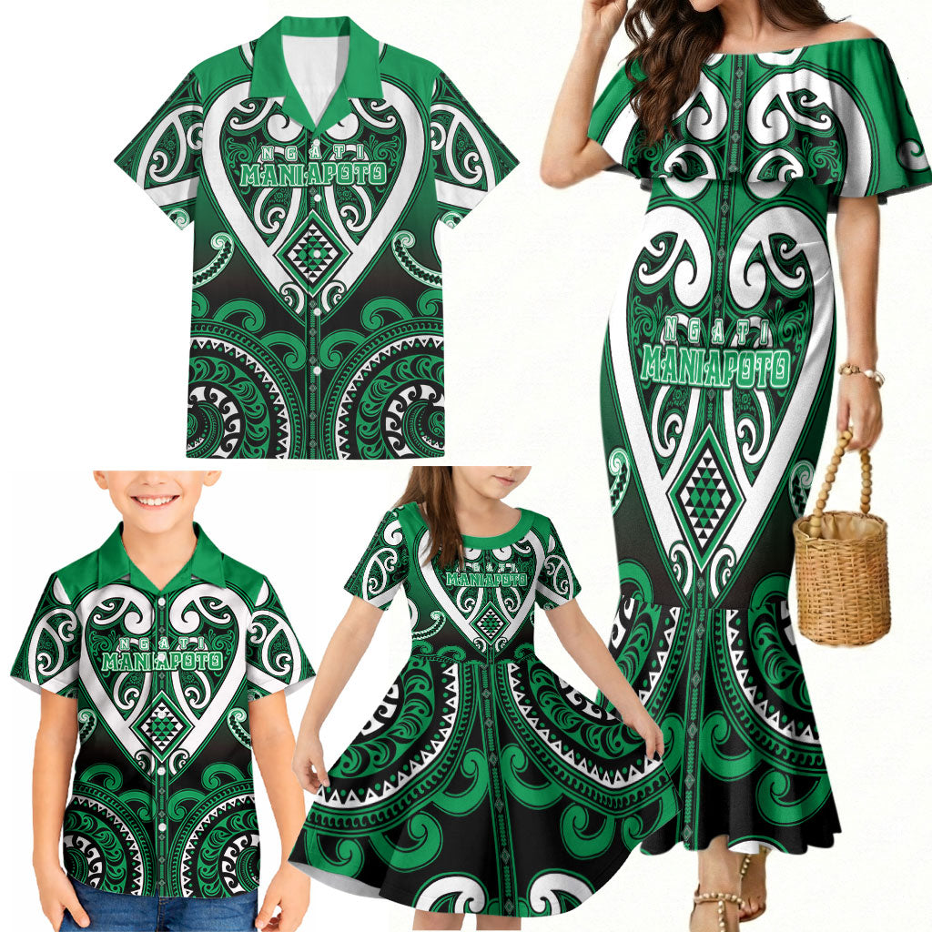 Custom Aotearoa Ngati Maniapoto Family Matching Mermaid Dress and Hawaiian Shirt Maori Tribal Pattern