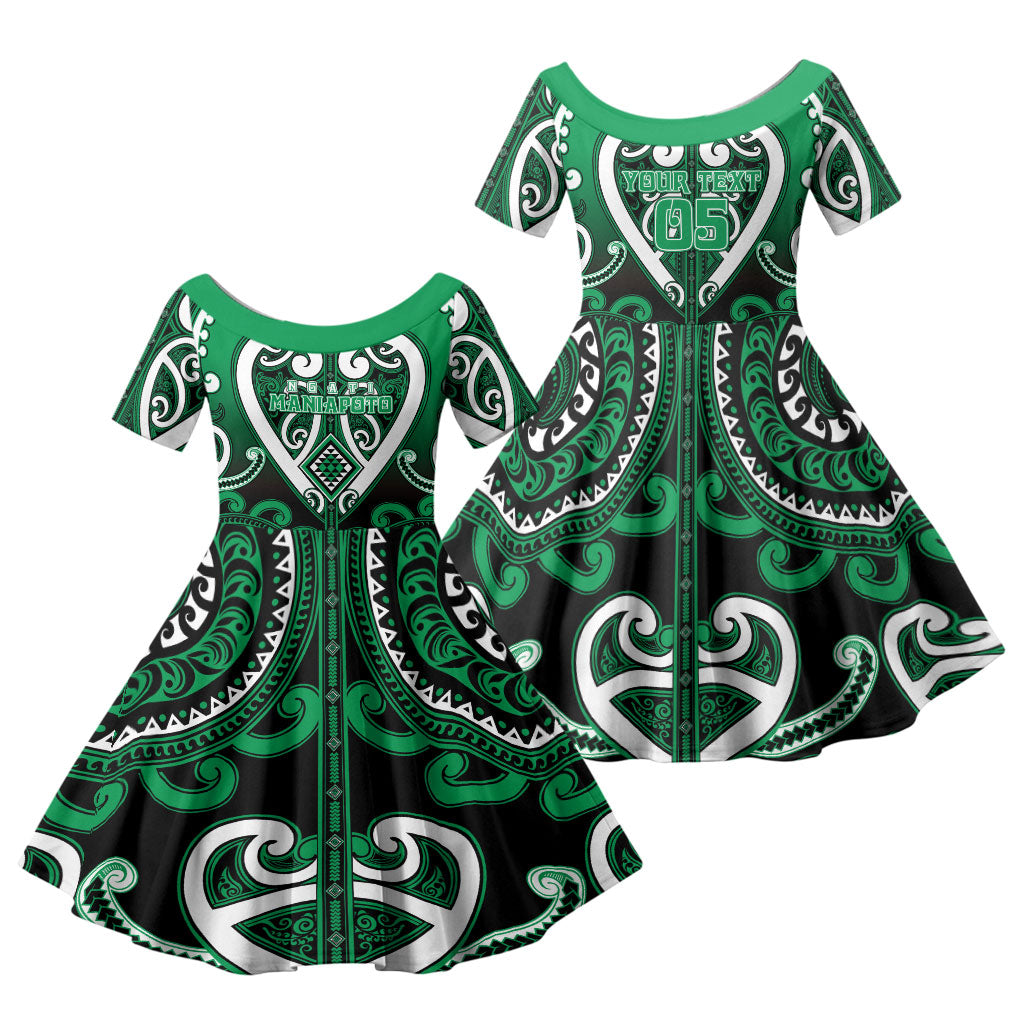 Custom Aotearoa Ngati Maniapoto Family Matching Off Shoulder Short Dress and Hawaiian Shirt Maori Tribal Pattern
