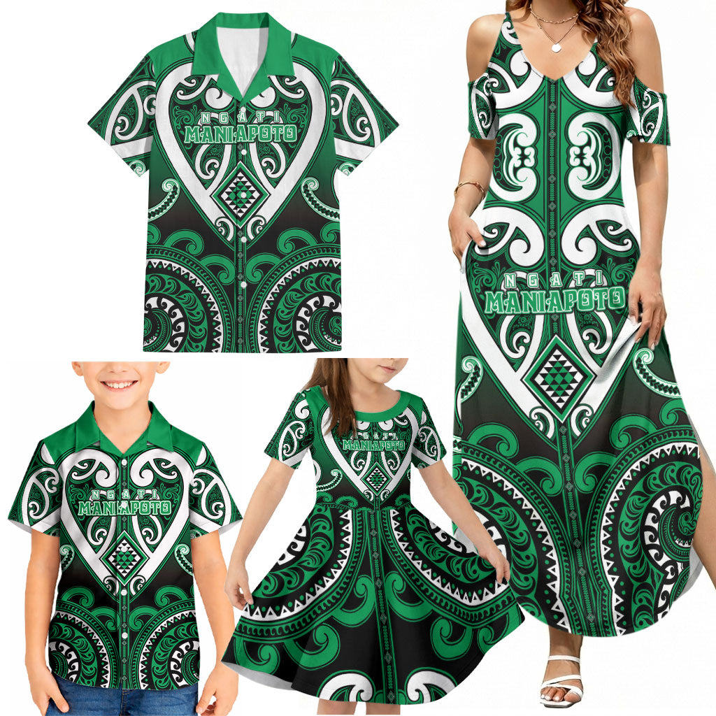 Custom Aotearoa Ngati Maniapoto Family Matching Summer Maxi Dress and Hawaiian Shirt Maori Tribal Pattern