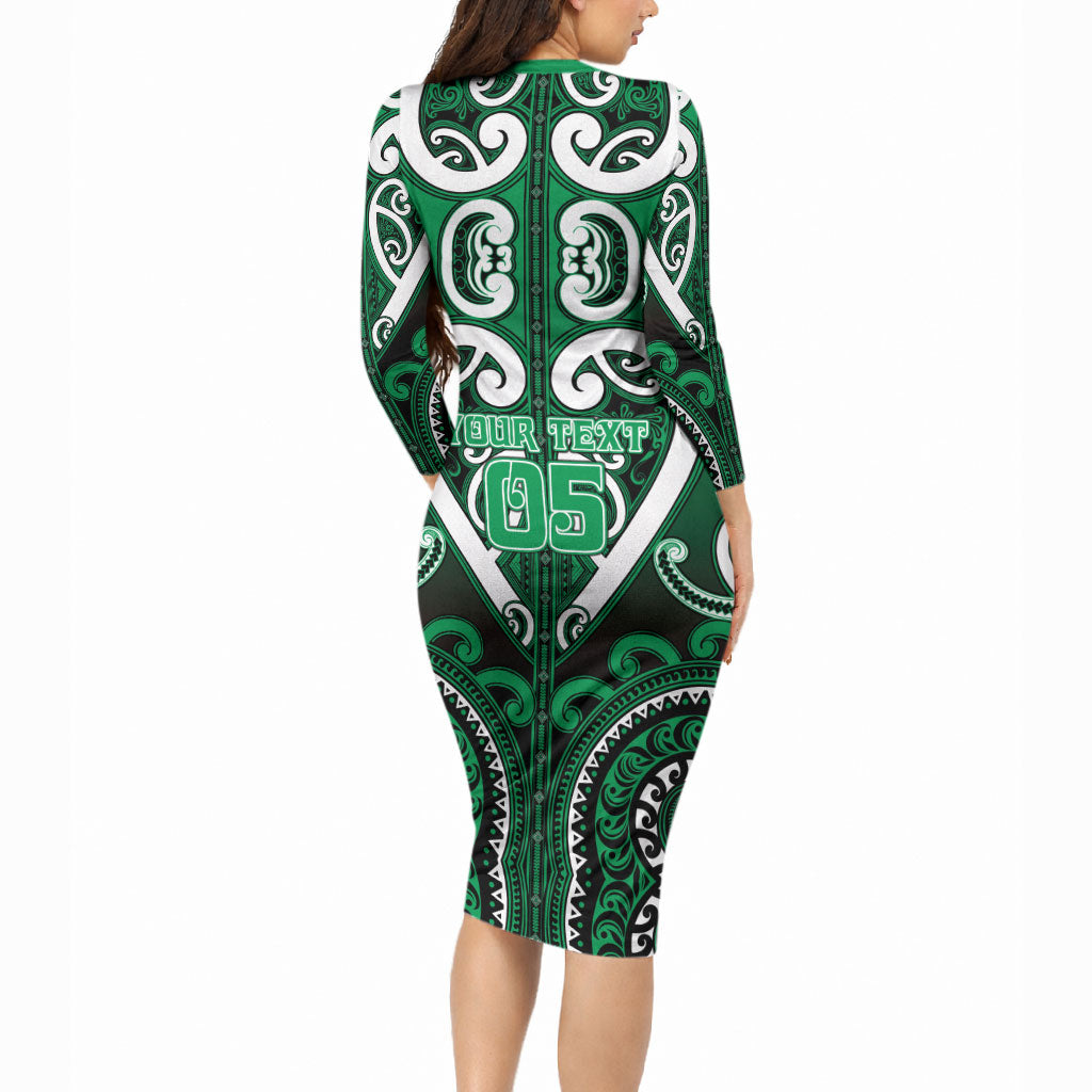 Custom Aotearoa Ngati Maniapoto Long Sleeve Bodycon Dress Maori Tribal Pattern