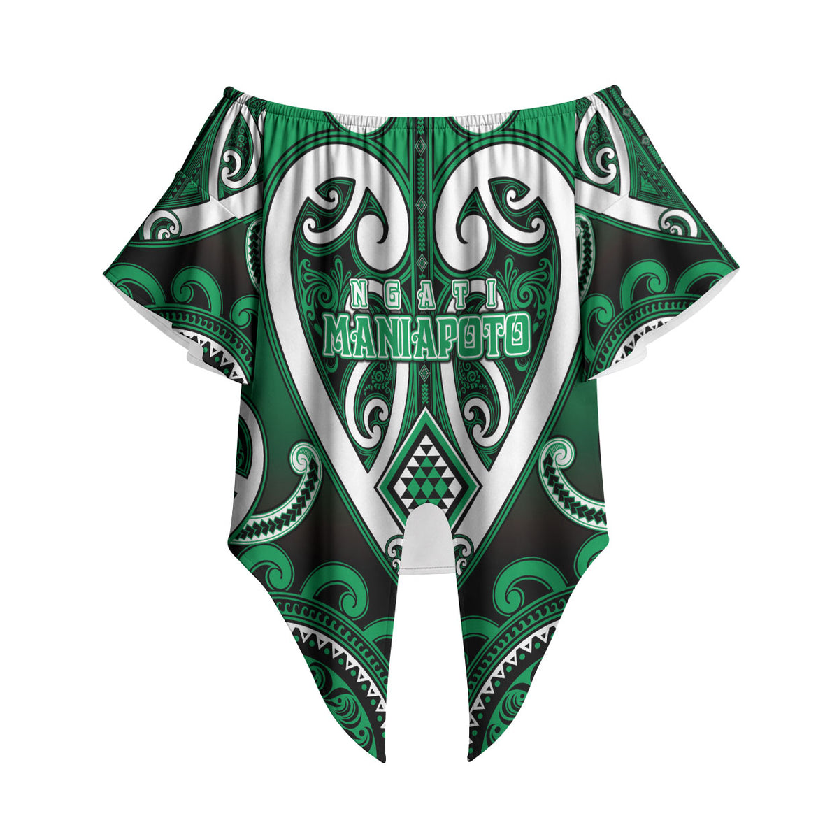 Custom Aotearoa Ngati Maniapoto Off Shoulder Wrap Waist Top Maori Tribal Pattern LT05 Green - Polynesian Pride