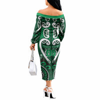 Custom Aotearoa Ngati Maniapoto Off The Shoulder Long Sleeve Dress Maori Tribal Pattern