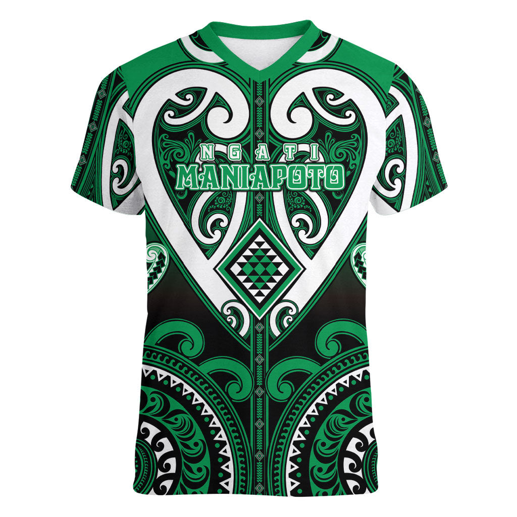 Custom Aotearoa Ngati Maniapoto Women V-Neck T-Shirt Maori Tribal Pattern