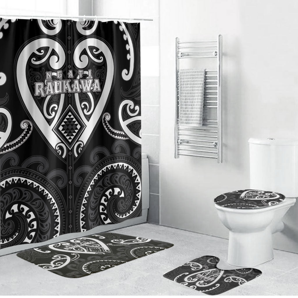 Aotearoa Ngati Raukawa Bathroom Set Maori Tribal Pattern LT05 Bathroom Set (4 pcs) Black - Polynesian Pride