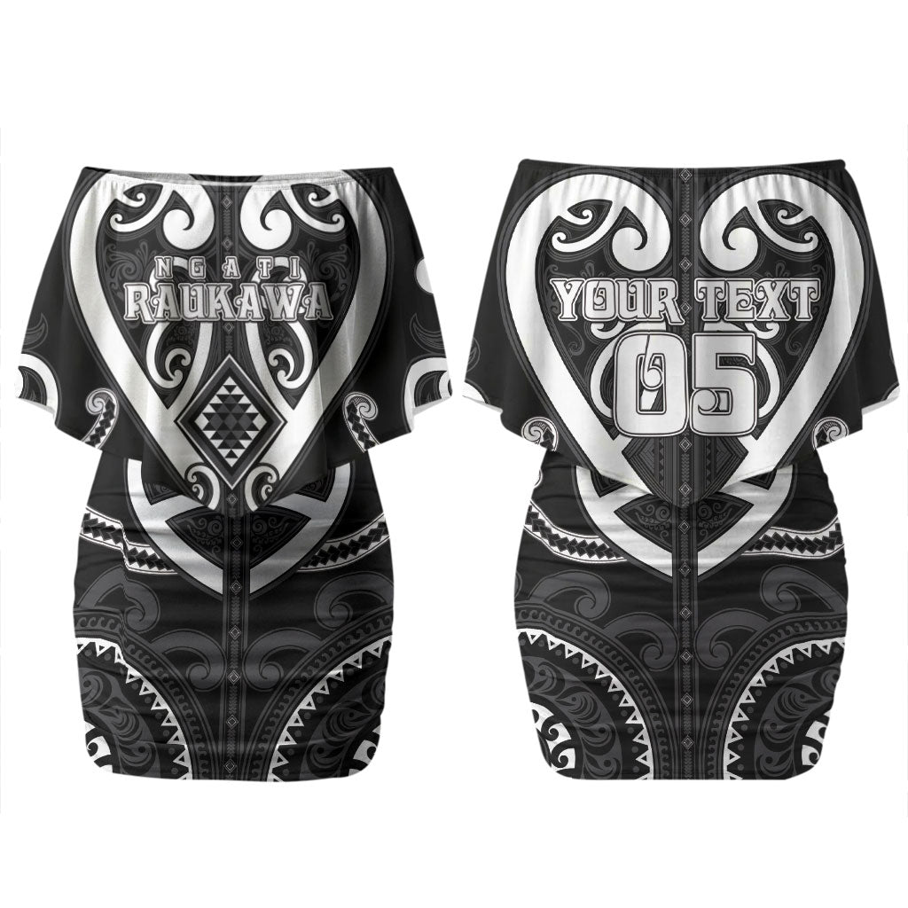 Custom Aotearoa Ngati Raukawa Couples Matching Off Shoulder Short Dress and Hawaiian Shirt Maori Tribal Pattern