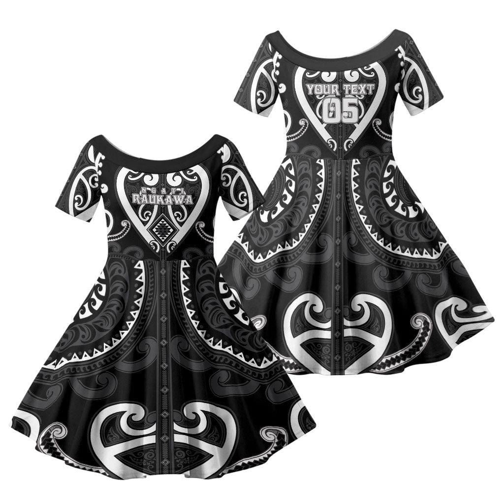 Custom Aotearoa Ngati Raukawa Family Matching Off Shoulder Short Dress and Hawaiian Shirt Maori Tribal Pattern