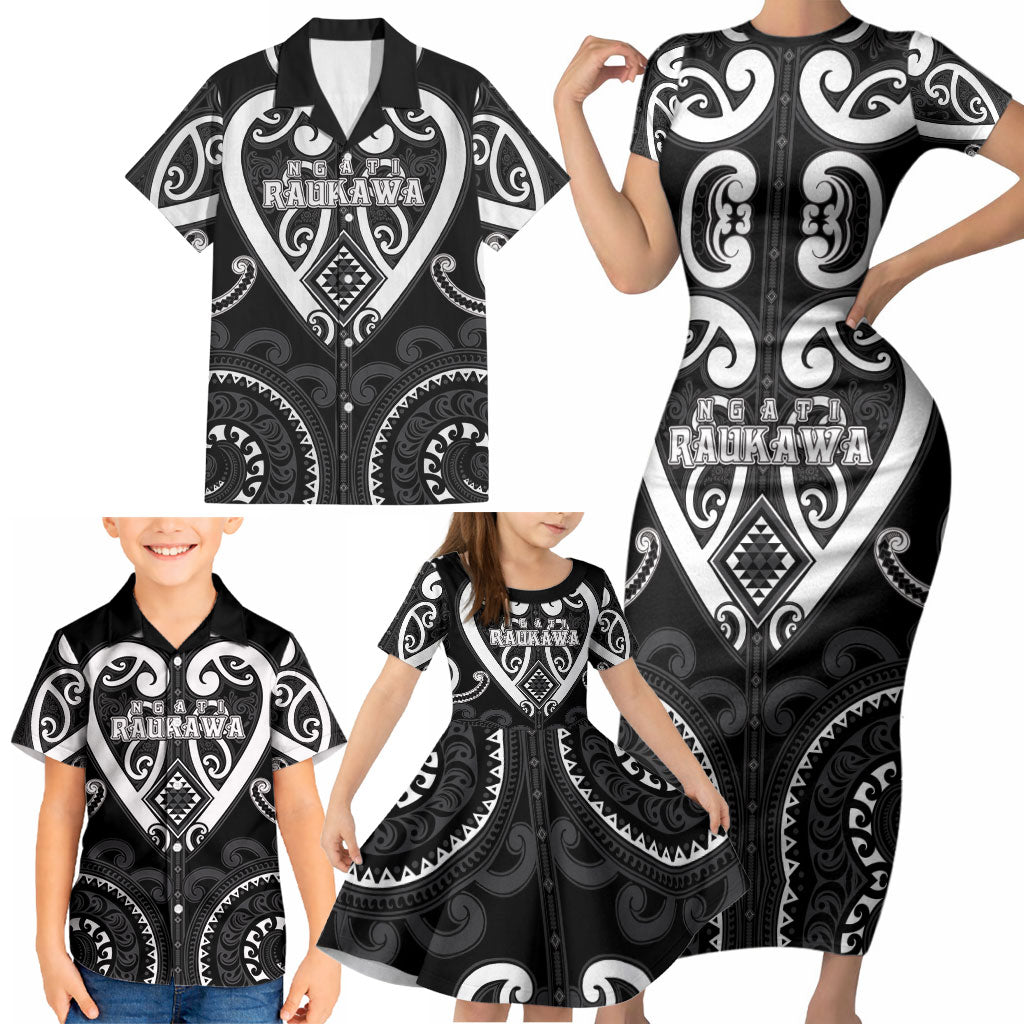 Custom Aotearoa Ngati Raukawa Family Matching Short Sleeve Bodycon Dress and Hawaiian Shirt Maori Tribal Pattern LT05 - Polynesian Pride