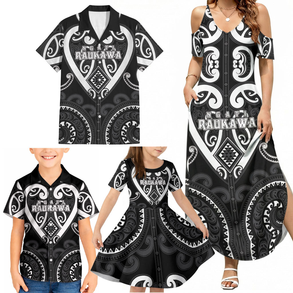 Custom Aotearoa Ngati Raukawa Family Matching Summer Maxi Dress and Hawaiian Shirt Maori Tribal Pattern