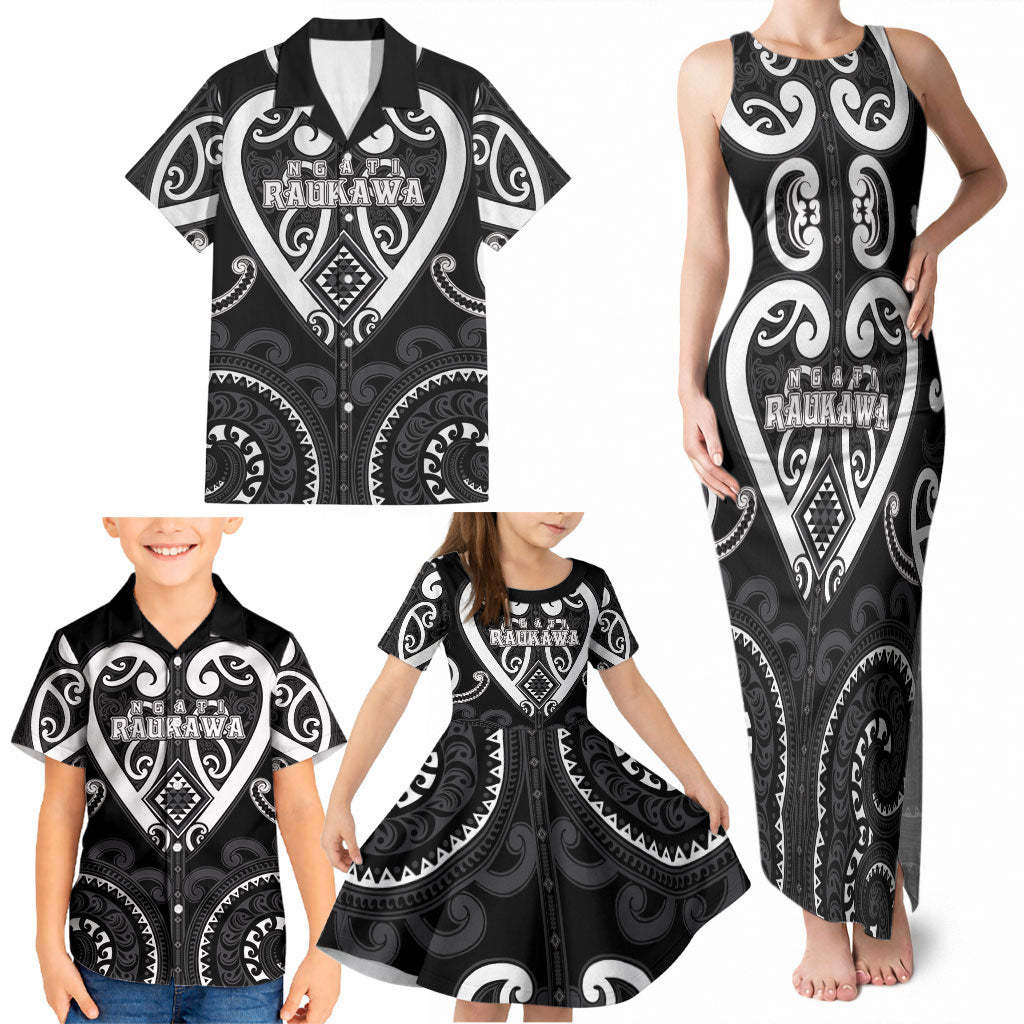 Custom Aotearoa Ngati Raukawa Family Matching Tank Maxi Dress and Hawaiian Shirt Maori Tribal Pattern
