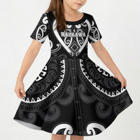 Custom Aotearoa Ngati Raukawa Kid Short Sleeve Dress Maori Tribal Pattern