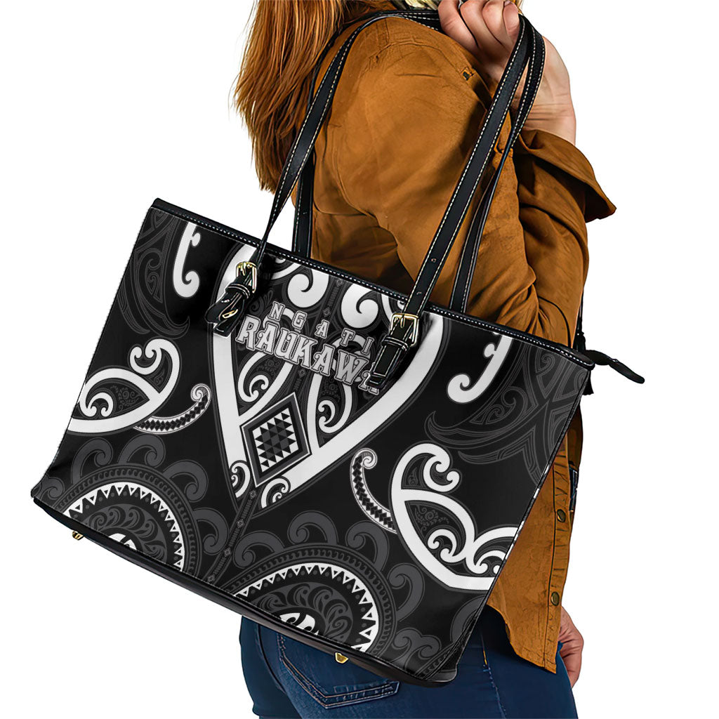 Aotearoa Ngati Raukawa Leather Tote Bag Maori Tribal Pattern