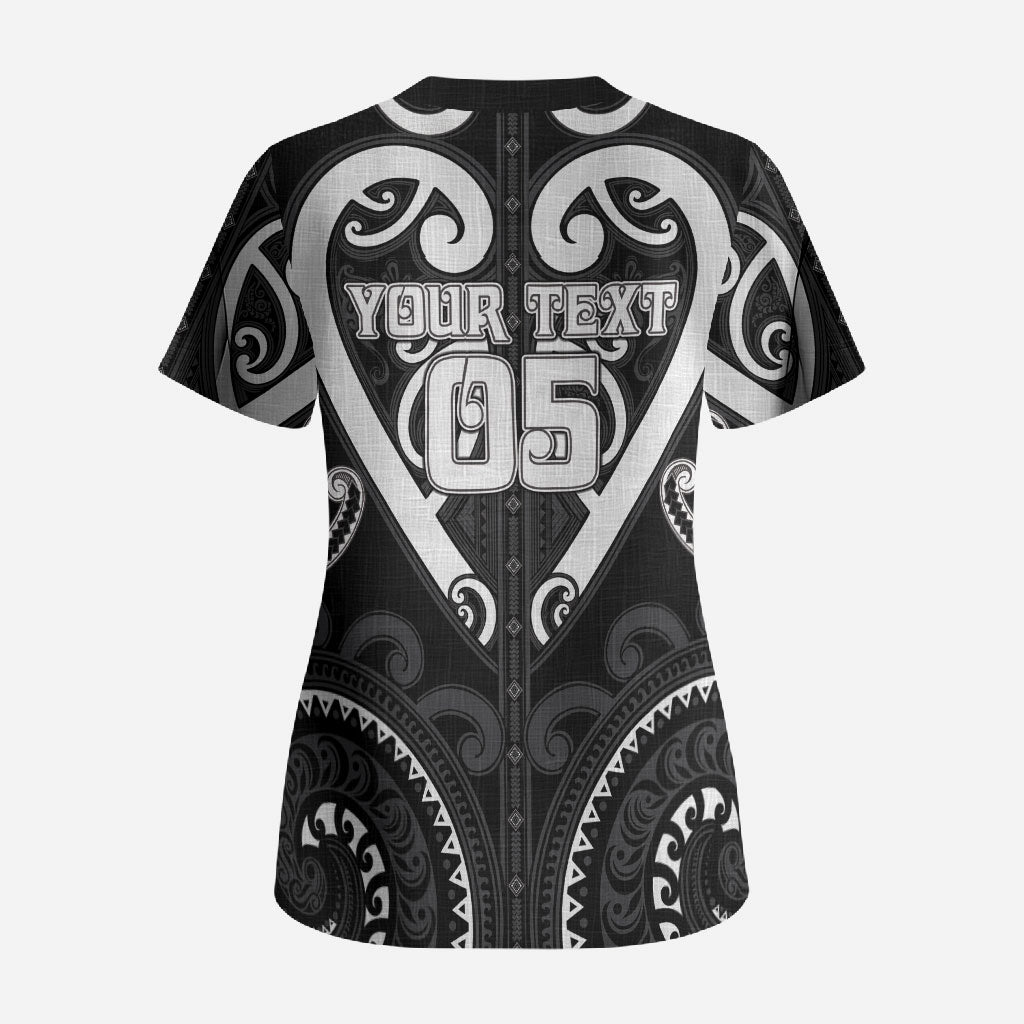 Custom Aotearoa Ngati Raukawa Scrub Top Maori Tribal Pattern