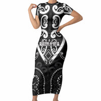 Custom Aotearoa Ngati Raukawa Short Sleeve Bodycon Dress Maori Tribal Pattern